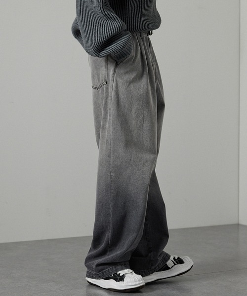 Alfred Alex】gradation wide straight denim pants