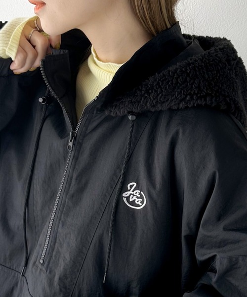 セール】《Javaジャバコラボ》冬に大活躍!フード付 ボア切替え中綿裏