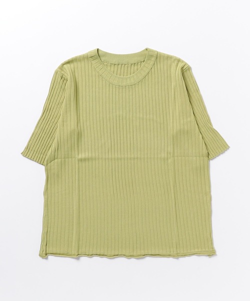 IINNO（イーノ）の「[IINNO]5分袖クルーネックリブ編みニットプルオーバー（Tシャツ/カットソー・レディース・ブルー/ブラック/ピンク系その他/グリーン/ピンク/ホワイト/イエロー・FREE）」の12枚目の写真