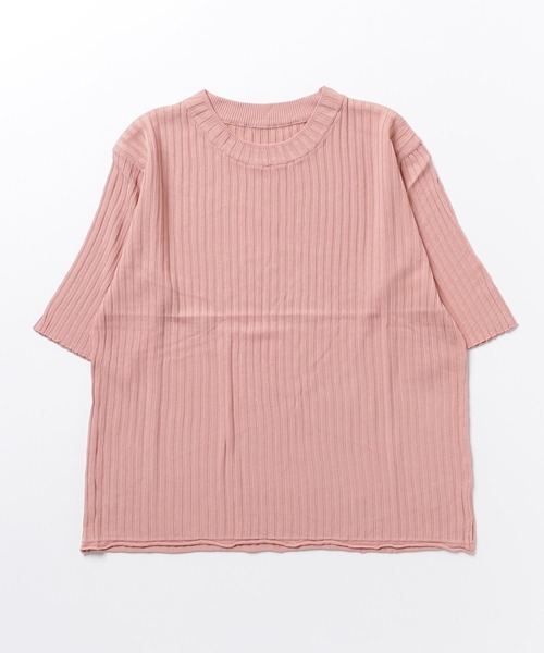 IINNO（イーノ）の「[IINNO]5分袖クルーネックリブ編みニットプルオーバー（Tシャツ/カットソー・レディース・ブルー/ブラック/ピンク系その他/グリーン/ピンク/ホワイト/イエロー・FREE）」の13枚目の写真