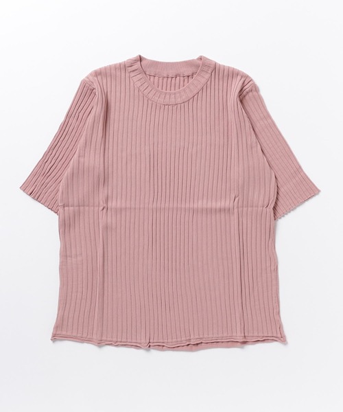 IINNO（イーノ）の「[IINNO]5分袖クルーネックリブ編みニットプルオーバー（Tシャツ/カットソー・レディース・ブルー/ブラック/ピンク系その他/グリーン/ピンク/ホワイト/イエロー・FREE）」の14枚目の写真