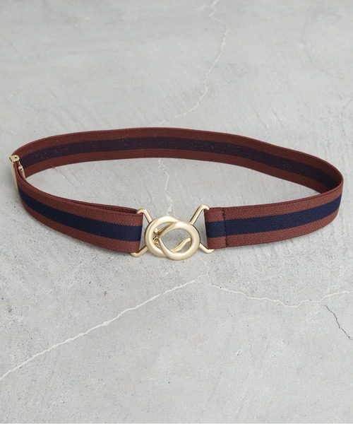 CHILD WOMAN（チャイルドウーマン）の「ゴールドバックル ラインゴムベルト（ベルト・レディース・ブラウン/グリーン・FREE）」の2枚目の写真