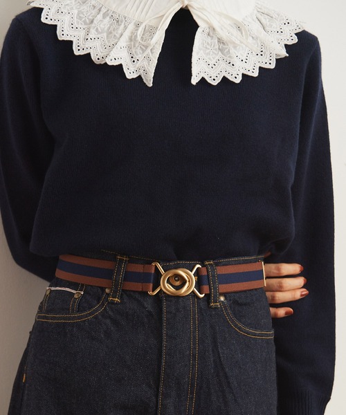 CHILD WOMAN（チャイルドウーマン）の「ゴールドバックル ラインゴムベルト（ベルト・レディース・ブラウン/グリーン・FREE）」の10枚目の写真