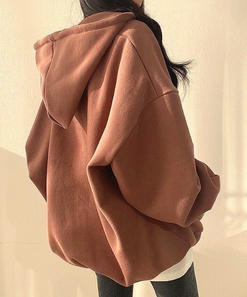 SHEENA(シーナ)の「裏起毛ボリュームスリーブハーフジップトップス(スウェット・レディース・オレンジ/テラコッタ/オフホワイト/グレー・M)」の7枚目の写真