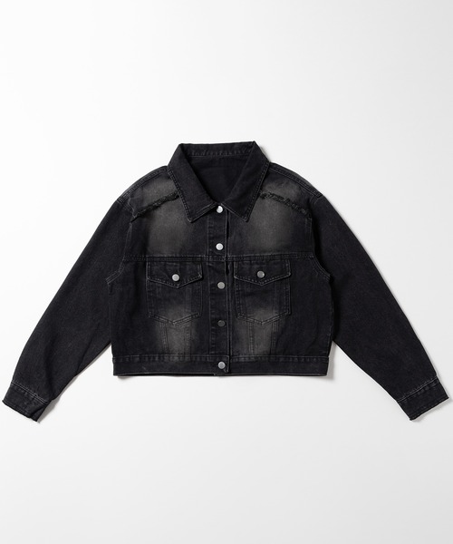 me+em select（ミームセレクト）の「【 ３color 】クロップドウォッシュダメージデニムGジャン（デニムジャケット・レディース・ブラック/ライトブルー/ダークブルー・FREE）」の10枚目の写真