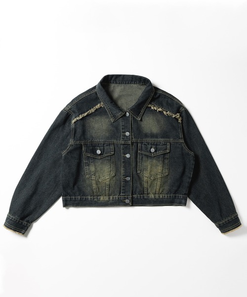 me+em select（ミームセレクト）の「【 ３color 】クロップドウォッシュダメージデニムGジャン（デニムジャケット・レディース・ブラック/ライトブルー/ダークブルー・FREE）」の19枚目の写真