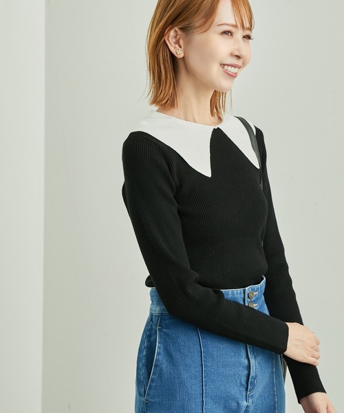 ROPE' PICNIC(ロペピクニック)の「【WEB限定】ビッグ襟ニットプルオーバー(ニット/セーター・レディース・ベージュ系その他/オフホワイト/ブラック/ブルー系その他4・38)」の8枚目の写真