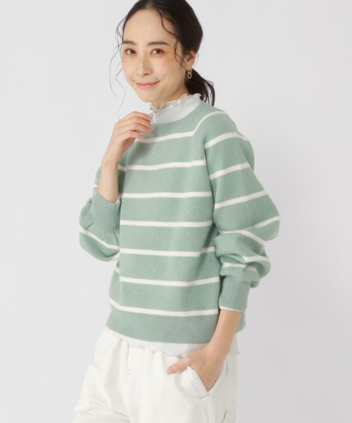 studio CLIP（スタディオクリップ）の「【マシンウォッシャブル/速乾】ソフィニー12ゲージボーダープルオーバー（ニット/セーター・レディース・ライトグレー/カーキ/ベージュ/オレンジ/モカ/ライトグリーン/キャメル・LARGE/MEDIUM）」の5枚目の写真