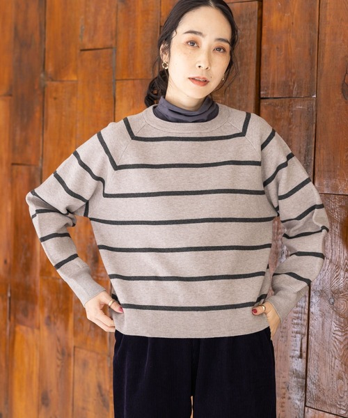 studio CLIP（スタディオクリップ）の「【マシンウォッシャブル/速乾】ソフィニー12ゲージボーダープルオーバー（ニット/セーター・レディース・ライトグレー/カーキ/ベージュ/オレンジ/モカ/ライトグリーン/キャメル・LARGE/MEDIUM）」の3枚目の写真