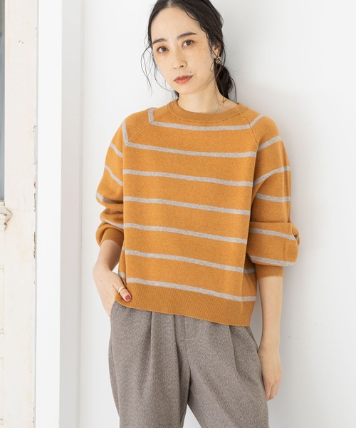 studio CLIP（スタディオクリップ）の「【マシンウォッシャブル/速乾】ソフィニー12ゲージボーダープルオーバー（ニット/セーター・レディース・ライトグレー/カーキ/ベージュ/オレンジ/モカ/ライトグリーン/キャメル・LARGE/MEDIUM）」の9枚目の写真