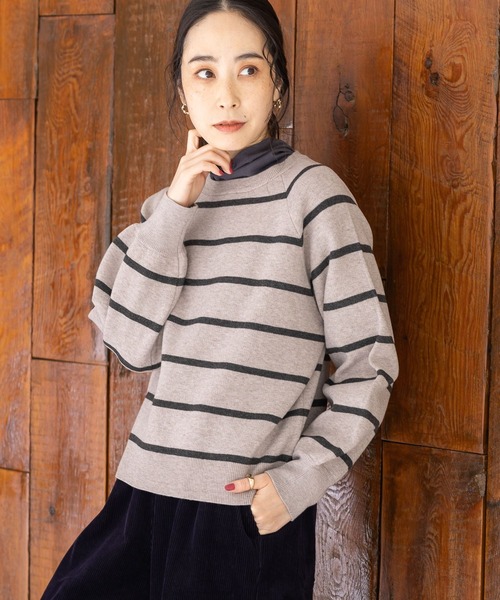 studio CLIP（スタディオクリップ）の「【マシンウォッシャブル/速乾】ソフィニー12ゲージボーダープルオーバー（ニット/セーター・レディース・ライトグレー/カーキ/ベージュ/オレンジ/モカ/ライトグリーン/キャメル・LARGE/MEDIUM）」の11枚目の写真