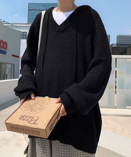 MGV（エムジーヴィー）の「Vネックパーカーニット（ニット/セーター・メンズ・ブラック/パープル/アイボリー/グレー/ライトブルー・MEDIUM/LARGE/X-LARGE）」の11枚目の写真