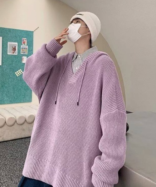 MGV（エムジーヴィー）の「Vネックパーカーニット（ニット/セーター・メンズ・ブラック/パープル/アイボリー/グレー/ライトブルー・MEDIUM/LARGE/X-LARGE）」の12枚目の写真