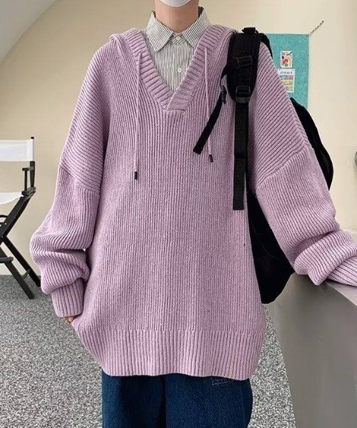 MGV（エムジーヴィー）の「Vネックパーカーニット（ニット/セーター・メンズ・ブラック/パープル/アイボリー/グレー/ライトブルー・MEDIUM/LARGE/X-LARGE）」の13枚目の写真