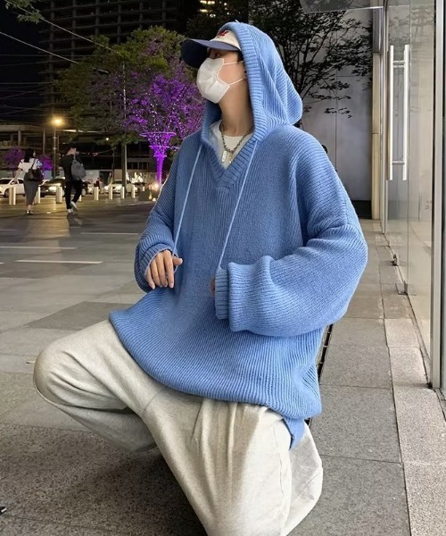 MGV（エムジーヴィー）の「Vネックパーカーニット（ニット/セーター・メンズ・ブラック/パープル/アイボリー/グレー/ライトブルー・MEDIUM/LARGE/X-LARGE）」の19枚目の写真