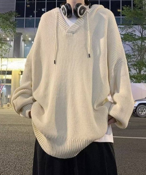 MGV（エムジーヴィー）の「Vネックパーカーニット（ニット/セーター・メンズ・ブラック/パープル/アイボリー/グレー/ライトブルー・MEDIUM/LARGE/X-LARGE）」の20枚目の写真