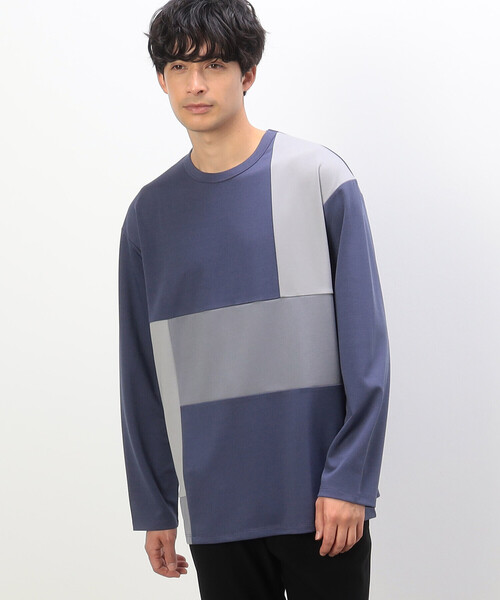COMME CA ISM(コムサイズム)の「パッチワーク クルーネック ロングスリーブ Tシャツ(Tシャツ/カットソー・メンズ・ブルー/ホワイト/チャコール・MEDIUM/LARGE)」の3枚目の写真