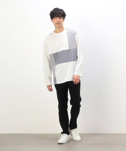 COMME CA ISM(コムサイズム)の「パッチワーク クルーネック ロングスリーブ Tシャツ(Tシャツ/カットソー・メンズ・ブルー/ホワイト/チャコール・MEDIUM/LARGE)」の9枚目の写真