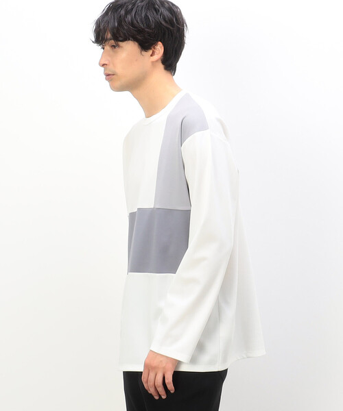 COMME CA ISM(コムサイズム)の「パッチワーク クルーネック ロングスリーブ Tシャツ(Tシャツ/カットソー・メンズ・ブルー/ホワイト/チャコール・MEDIUM/LARGE)」の8枚目の写真
