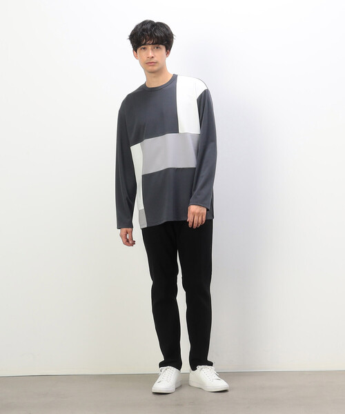 COMME CA ISM(コムサイズム)の「パッチワーク クルーネック ロングスリーブ Tシャツ(Tシャツ/カットソー・メンズ・ブルー/ホワイト/チャコール・MEDIUM/LARGE)」の7枚目の写真