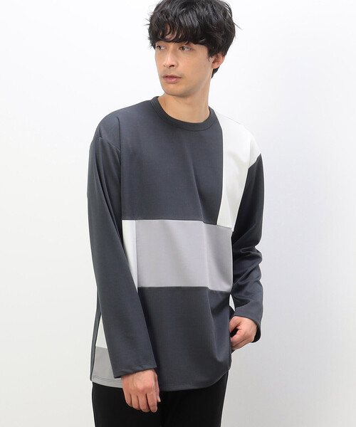 COMME CA ISM(コムサイズム)の「パッチワーク クルーネック ロングスリーブ Tシャツ(Tシャツ/カットソー・メンズ・ブルー/ホワイト/チャコール・MEDIUM/LARGE)」の6枚目の写真