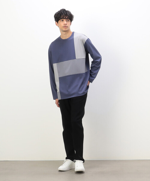 COMME CA ISM(コムサイズム)の「パッチワーク クルーネック ロングスリーブ Tシャツ(Tシャツ/カットソー・メンズ・ブルー/ホワイト/チャコール・MEDIUM/LARGE)」の5枚目の写真