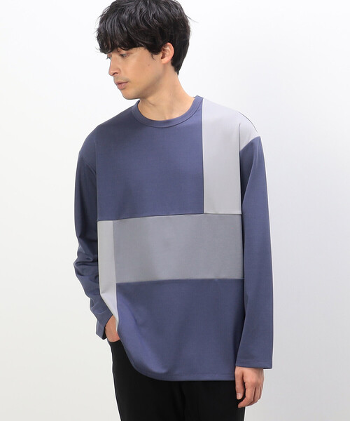 COMME CA ISM(コムサイズム)の「パッチワーク クルーネック ロングスリーブ Tシャツ(Tシャツ/カットソー・メンズ・ブルー/ホワイト/チャコール・MEDIUM/LARGE)」の4枚目の写真