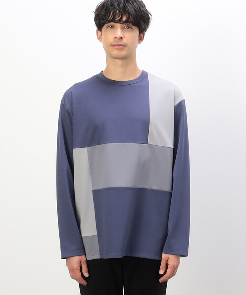 COMME CA ISM(コムサイズム)の「パッチワーク クルーネック ロングスリーブ Tシャツ(Tシャツ/カットソー・メンズ・ブルー/ホワイト/チャコール・MEDIUM/LARGE)」の15枚目の写真