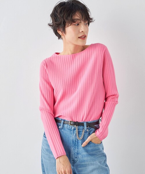 NOLLEY’S（ノーリーズ）の「《手洗い可能》愛され ワイドリブボートネックプルオーバーニット（ニット/セーター・レディース・ピンク/オフホワイト/シルバー/ブラック・38/36）」の9枚目の写真