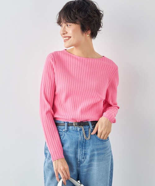 NOLLEY’S（ノーリーズ）の「《手洗い可能》愛され ワイドリブボートネックプルオーバーニット（ニット/セーター・レディース・ピンク/オフホワイト/シルバー/ブラック・38/36）」の10枚目の写真