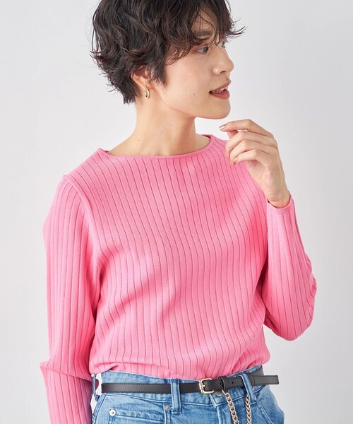 NOLLEY’S（ノーリーズ）の「《手洗い可能》愛され ワイドリブボートネックプルオーバーニット（ニット/セーター・レディース・ピンク/オフホワイト/シルバー/ブラック・38/36）」の13枚目の写真