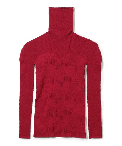 ノーソーイングニット】レースアップハイネックニットトップ