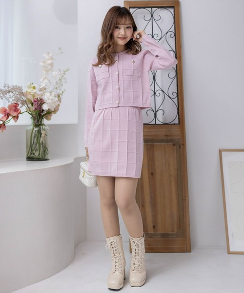 clear（クリア）の「エンボスチェックニットミニスカート[セットアップ可能]≪2024SS新作≫（スカート・レディース・ピンク/アイボリー/ブラック・F）」の22枚目の写真