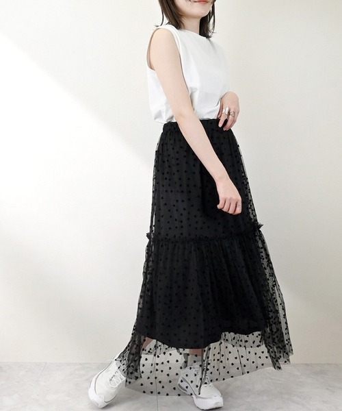 STYLEBLOCK（スタイルブロック）の「チュールハートフロッキーギャザーフレアスカート（スカート・レディース・ブラック×ホワイト/ブラック×ブラック/ホワイト系その他/ホワイト×ブラック・M）」の4枚目の写真