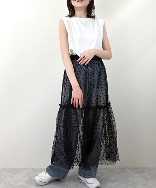 STYLEBLOCK（スタイルブロック）の「チュールハートフロッキーギャザーフレアスカート（スカート・レディース・ブラック×ホワイト/ブラック×ブラック/ホワイト系その他/ホワイト×ブラック・M）」の7枚目の写真