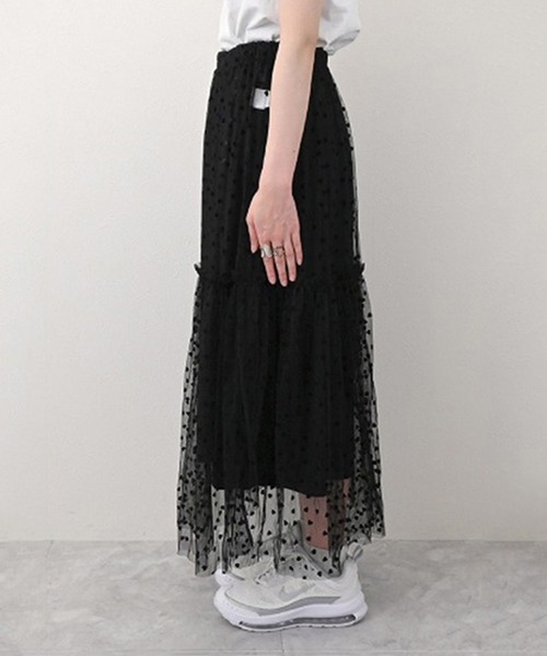 STYLEBLOCK（スタイルブロック）の「チュールハートフロッキーギャザーフレアスカート（スカート・レディース・ブラック×ホワイト/ブラック×ブラック/ホワイト系その他/ホワイト×ブラック・M）」の8枚目の写真