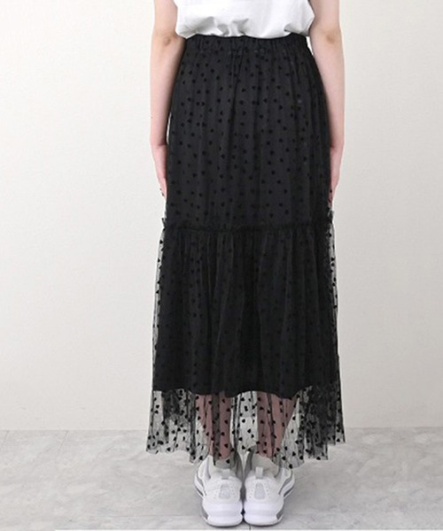STYLEBLOCK（スタイルブロック）の「チュールハートフロッキーギャザーフレアスカート（スカート・レディース・ブラック×ホワイト/ブラック×ブラック/ホワイト系その他/ホワイト×ブラック・M）」の9枚目の写真