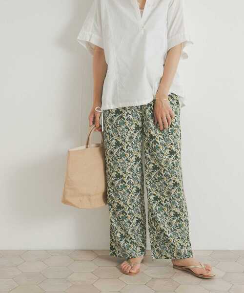 『接触冷感/イージーケア』フラワープリントイージーパンツ