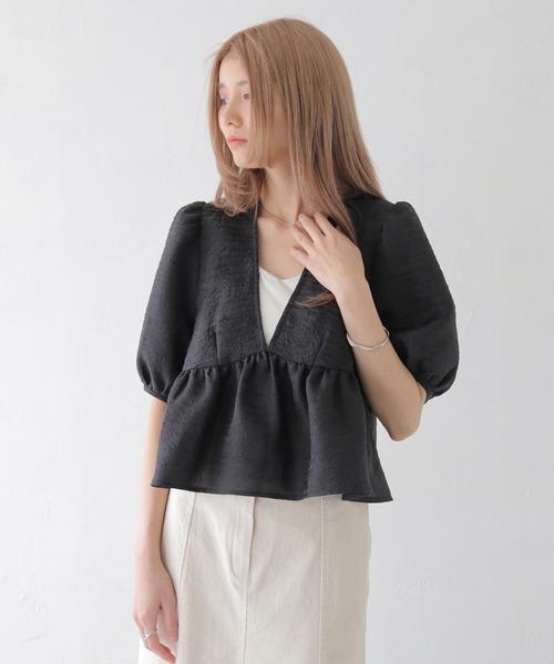 CLEIO(クレイオ)の「【CLEIO】Vネックパフスリーブシアー半袖ブラウス/V-NECK PUFF SLEEVE SHEER BLOUSE/293-11642(シャツ/ブラウス・レディース・オフホワイト/ブラック・FREE)」の14枚目の写真