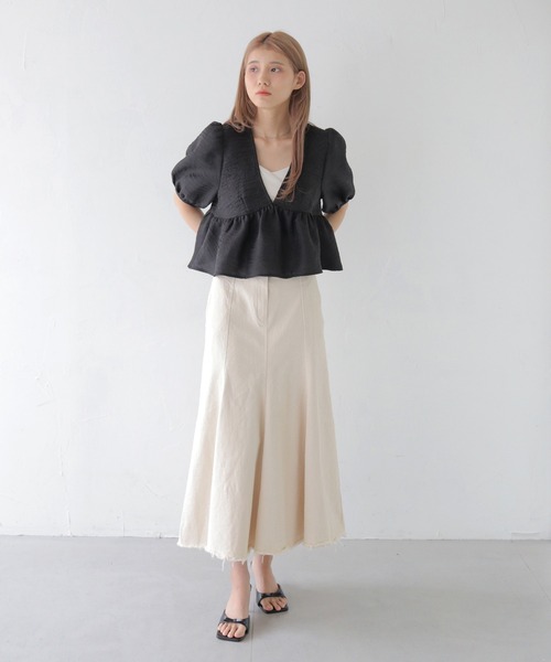 CLEIO(クレイオ)の「【CLEIO】Vネックパフスリーブシアー半袖ブラウス/V-NECK PUFF SLEEVE SHEER BLOUSE/293-11642(シャツ/ブラウス・レディース・オフホワイト/ブラック・FREE)」の18枚目の写真