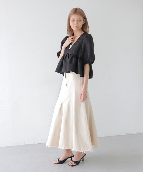 CLEIO(クレイオ)の「【CLEIO】Vネックパフスリーブシアー半袖ブラウス/V-NECK PUFF SLEEVE SHEER BLOUSE/293-11642(シャツ/ブラウス・レディース・オフホワイト/ブラック・FREE)」の21枚目の写真