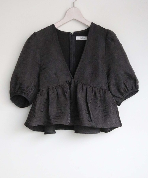 CLEIO(クレイオ)の「【CLEIO】Vネックパフスリーブシアー半袖ブラウス/V-NECK PUFF SLEEVE SHEER BLOUSE/293-11642(シャツ/ブラウス・レディース・オフホワイト/ブラック・FREE)」の9枚目の写真