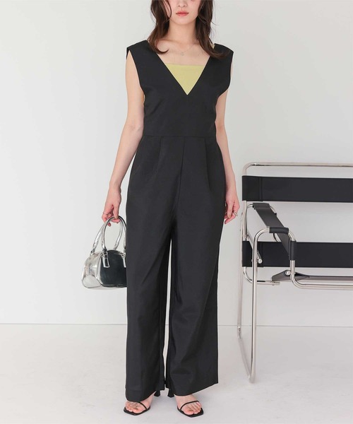 ウエストベルトデザインオールインワン（つなぎ/オールインワン