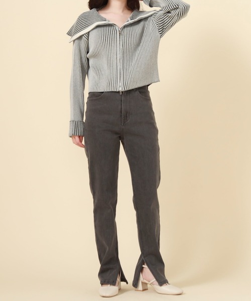 archives(アルシーヴ)の「フロントZIPオーバーカラー二重臼ニット(ニット/セーター・レディース・グレイッシュブルー/ブラック/グリーン/オレンジ・MEDIUM)」の8枚目の写真