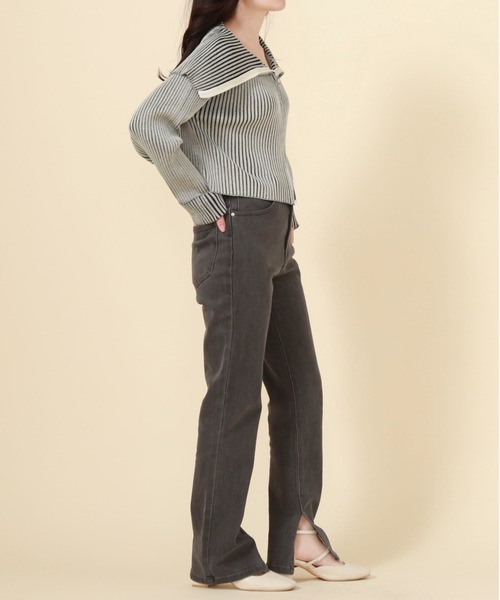 archives(アルシーヴ)の「フロントZIPオーバーカラー二重臼ニット(ニット/セーター・レディース・グレイッシュブルー/ブラック/グリーン/オレンジ・MEDIUM)」の10枚目の写真