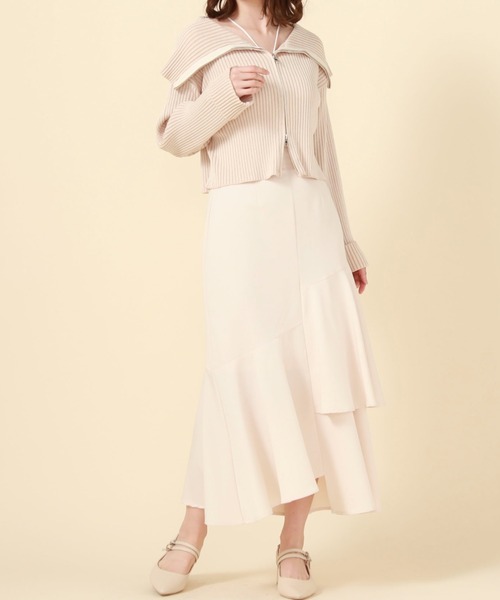 archives（アルシーヴ）の「フロントZIPオーバーカラー二重臼ニット