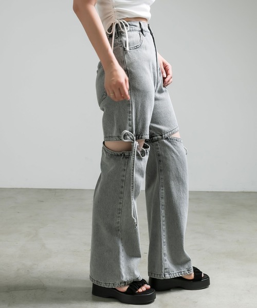 OLIVE des OLIVE（オリーブデオリーブ）の「サイドスリットリボンデニムパンツ　1041030070（デニムパンツ・レディース・ピンク/ブルー/グレー/サックスブルー・MEDIUM/SMALL）」の2枚目の写真