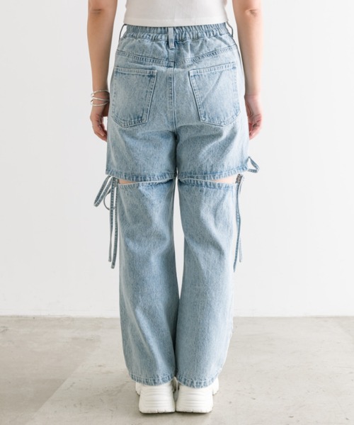OLIVE des OLIVE サイドスリットリボンデニムパンツ 新色追加/S・Mサイズ展開】サイドスリットリボンデニムパンツ