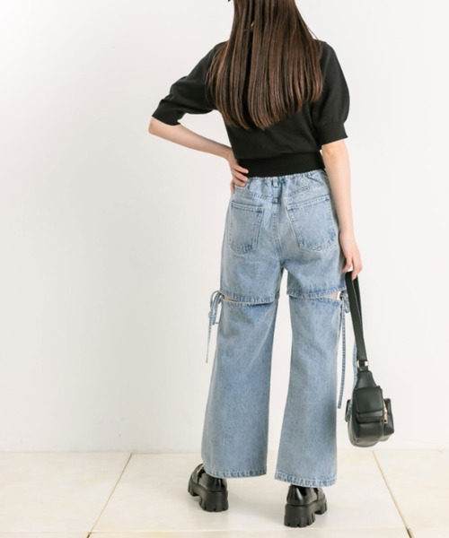 OLIVE des OLIVE サイドスリットリボンデニムパンツ 新色追加/S・Mサイズ展開】サイドスリットリボンデニムパンツ