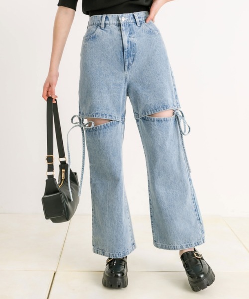 OLIVE des OLIVE（オリーブデオリーブ）の「サイドスリットリボンデニムパンツ　1041030070（デニムパンツ・レディース・ピンク/ブルー/グレー/サックスブルー・MEDIUM/SMALL）」の21枚目の写真